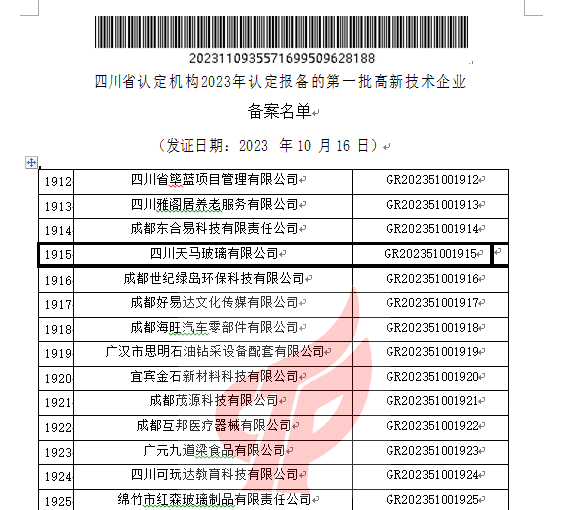 喜報(bào)！四川天馬玻璃有限公司再次被認(rèn)定為國家級(jí)高新技術(shù)企業(yè)(圖2)